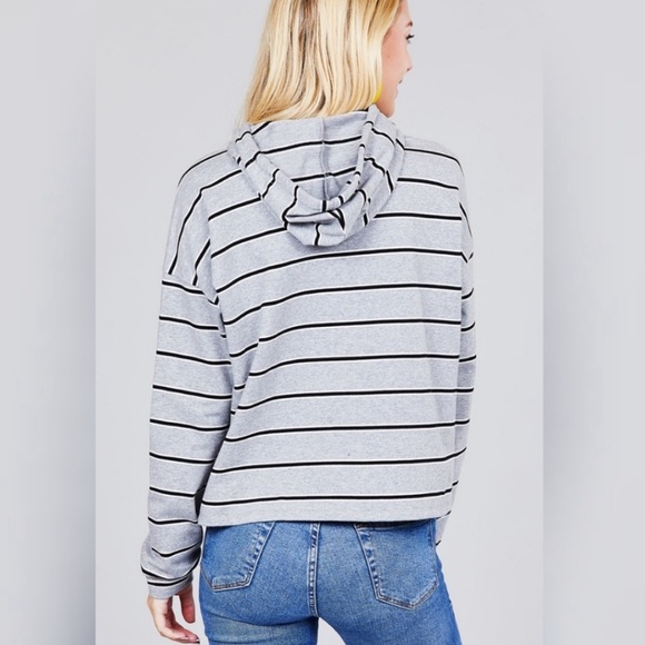 Loose Fit Gray Striped Hoodie - Picture 3 of 3